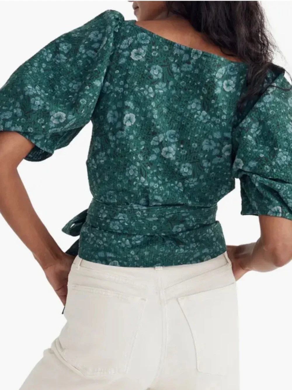 Madewell Woodland Floral Seersucker Sweetheart Wrap Top XS like new